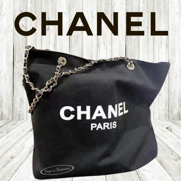 CHANEL VIP Canvas Tote with Silver Chain